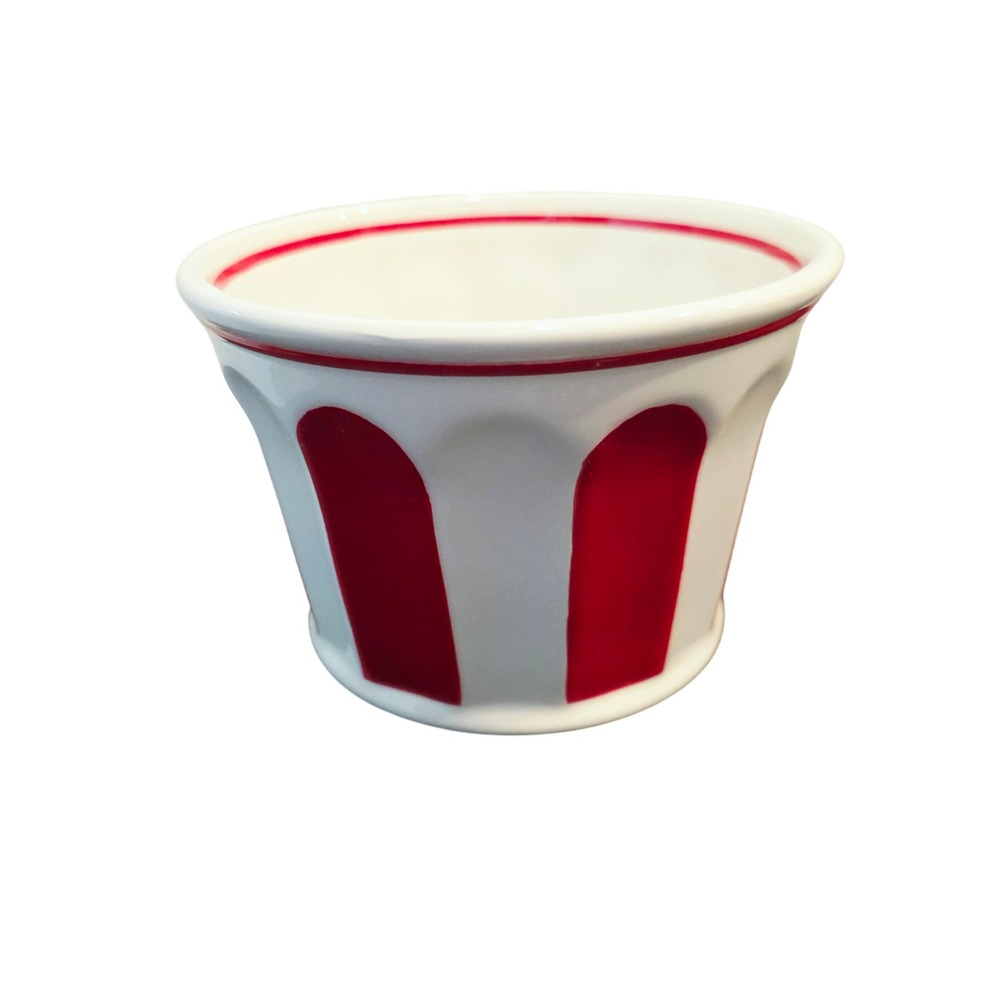 Williams Sonoma Individual Popcorn Bowl, Red WhiteStriped Ceramic Theater Bowl